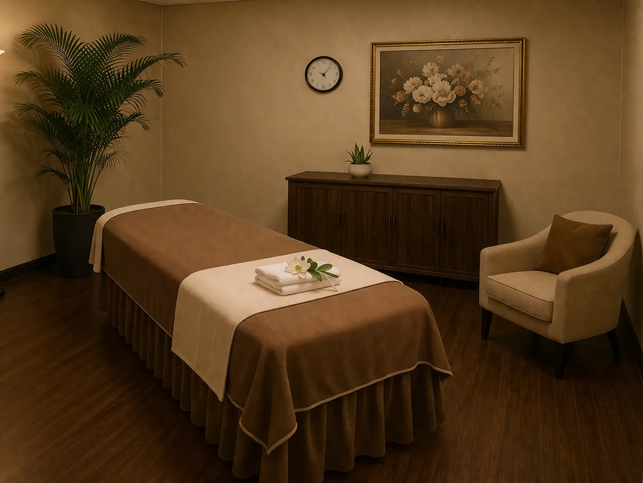 Clean private massage room with a fresh table at Lina Massage Spa in San Diego, CA