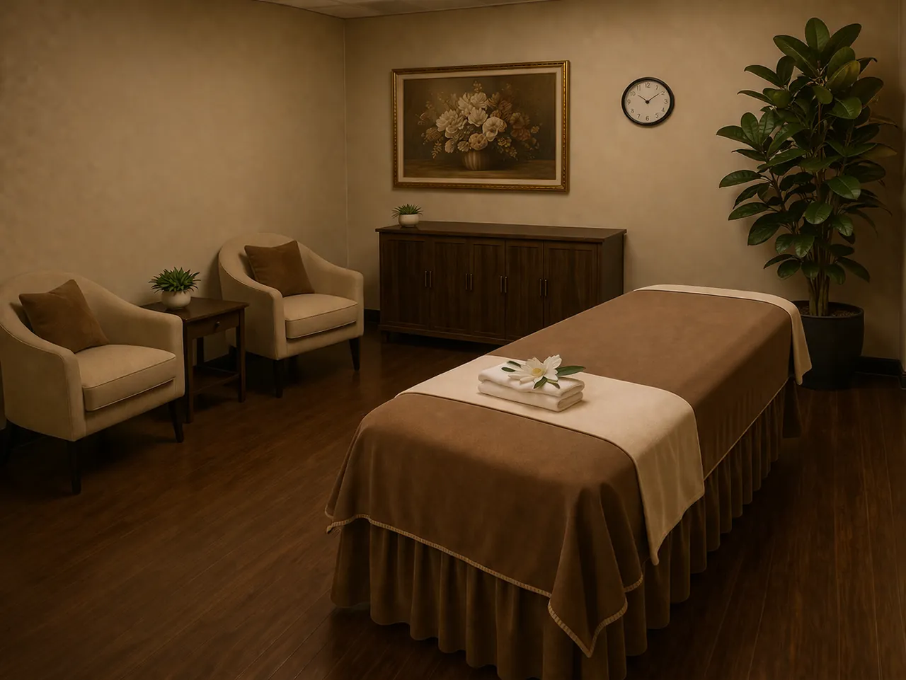 Private, clean massage room made up for a visit at Lina Massage Spa in San Diego, CA