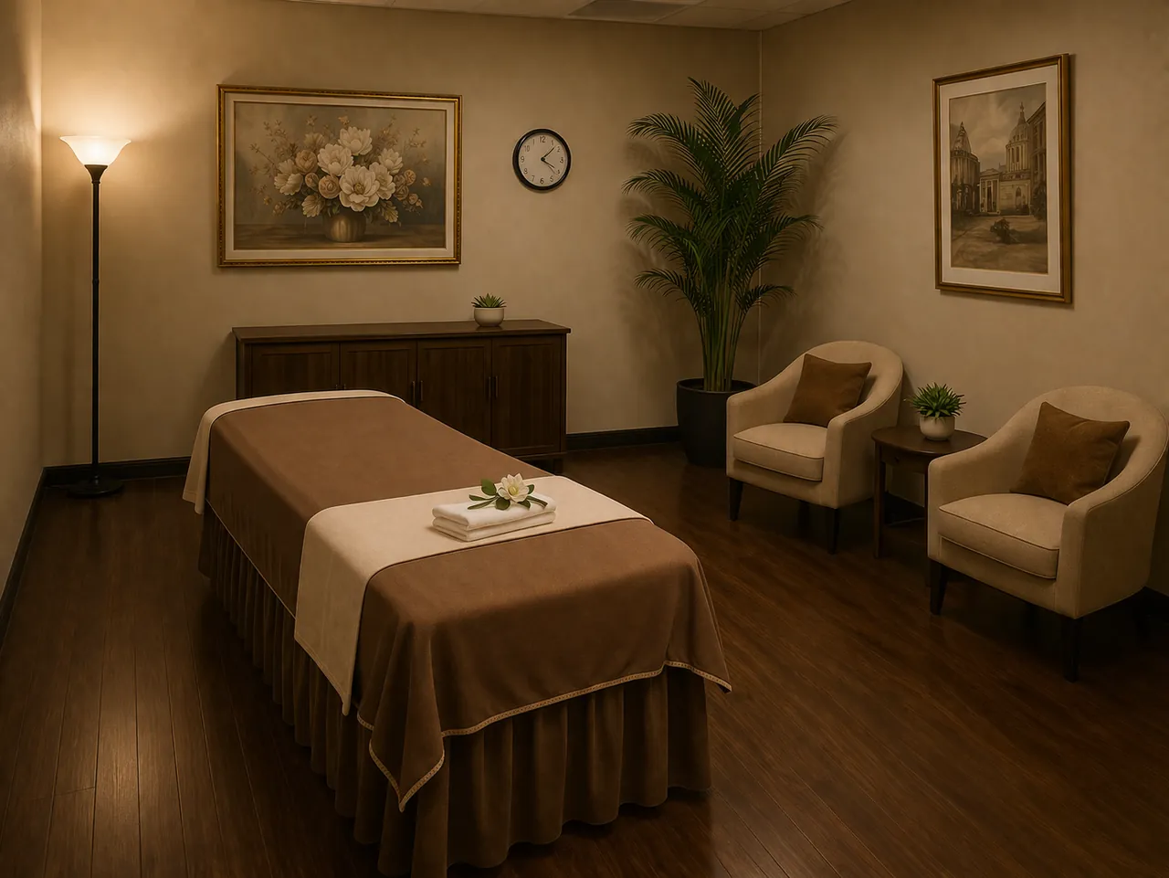 Private massage room made up for the next guest at Lina Massage Spa in San Diego, CA