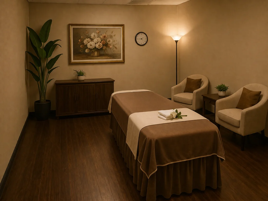 Massage table in private spa room